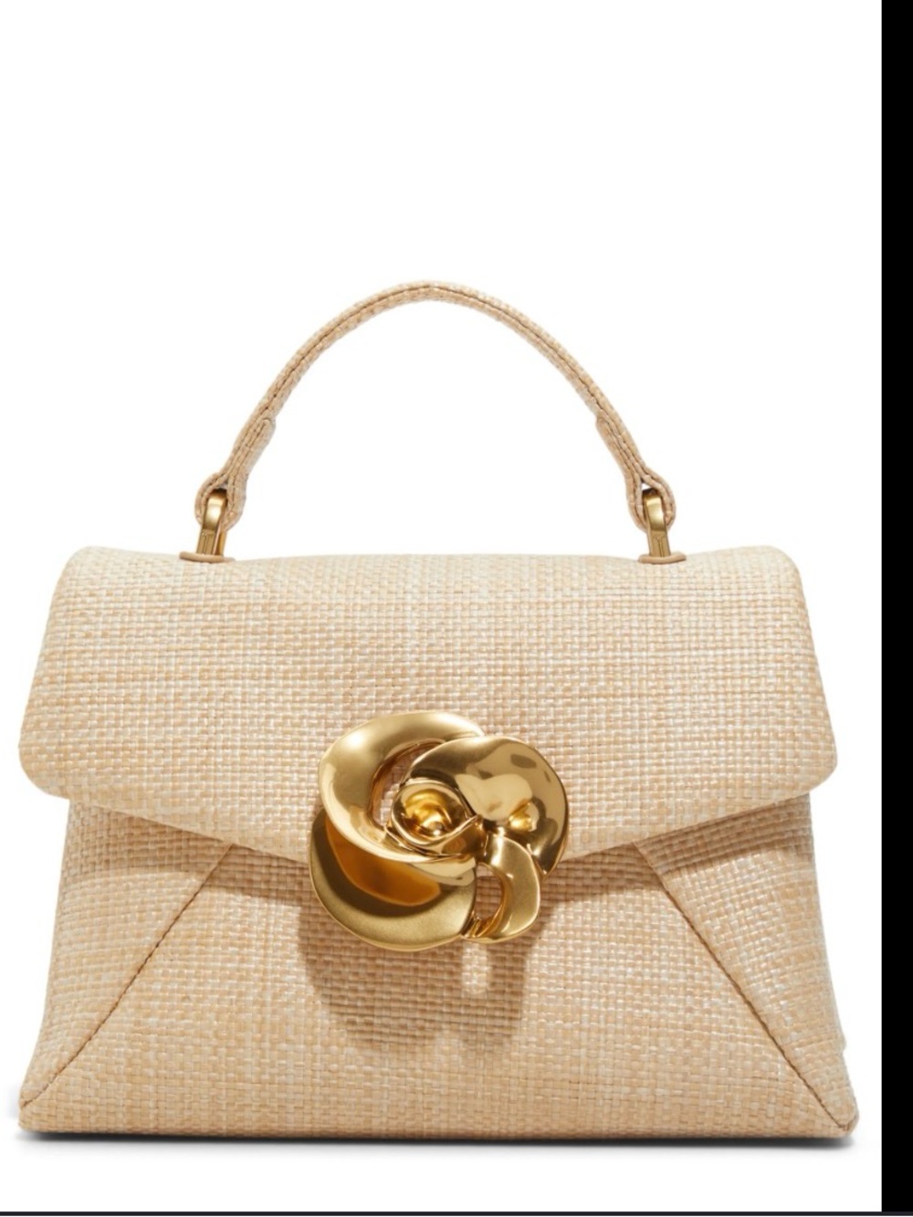 Ted Baker Cream Woven Top-Handle Satchel with Gold Floral Clasp new without tags